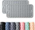 2 Pack Caketime Silicone Dish Drying Mat for Kitchen Counter Bathroom Under Sink Protector Faucet Drip Catcher Absorbent Liner Washer Dryer Countertop Organizer Drain Tray 12"x6" Light Gray
