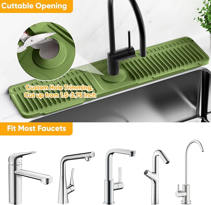 24'' Longer Faucet Mat for Kitchen Sink Splash Guard[7° Slope Fast Self-draining][Snap Lock Fit]Kitchen Sink Faucet Mat Splash Guard Kitchen Sink Area Water Splash Guard Behind Faucet Draining Mat