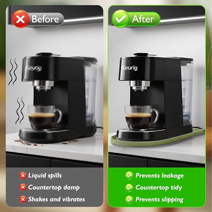 Silicone Coffee Mat,15.8"x 11.8"in Bar Mat for Countertop,Heat-Resistant,Non-Slip,Leak-Proof,Fit for Coffee Maker/Espresso Machine-Green