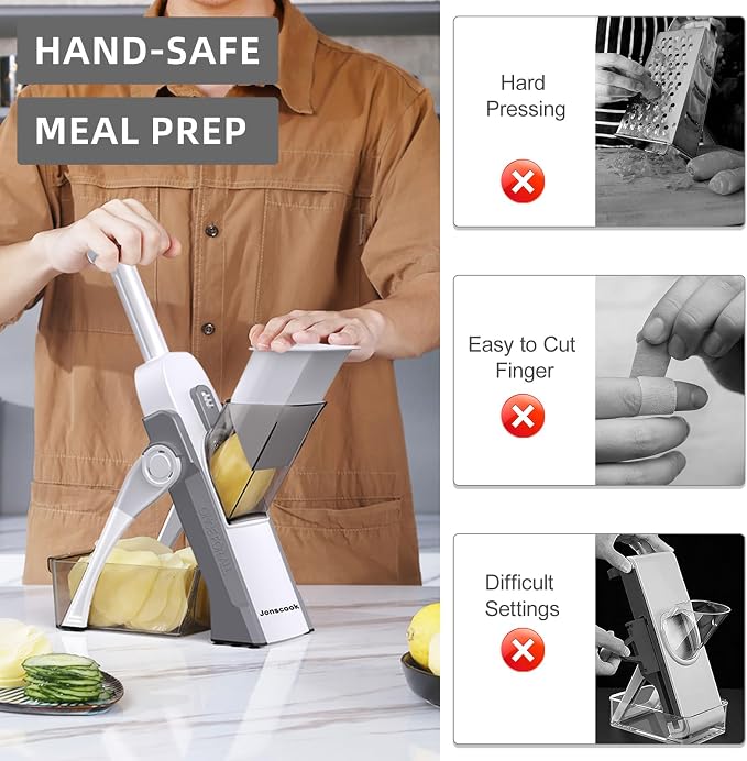 Safe Mandoline Slicer for Kitchen, Professional Vegetable Potato Slicer | 0.1-8 mm Adjustable Thickness, Food Chopper French Fry Cutte, Mandolin, Chopping Artifact Fast Veggie (just Slice, LightGray)
