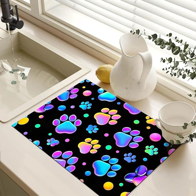 HOMETITUTE Rainbow Paw Print Stove Top Cover 28x20 Diatomite Mat