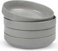 KooK Ceramic Large Pasta Bowls, Microwave and Dishwasher Safe, Great for Soups and Salads, Shallow Serving Bowls, Glossy Porcelain, 47 oz, Set of 4, Powder Grey