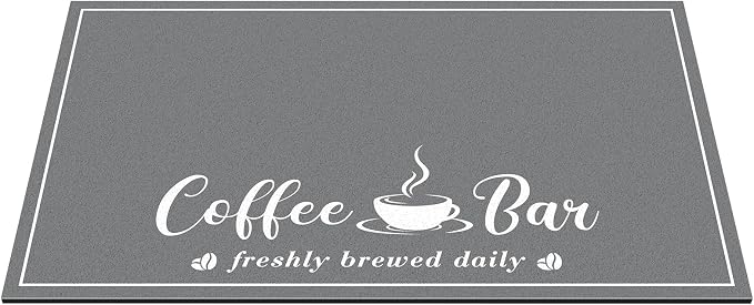 CooRug Fashion Coffee Mat, Dish Drying Mat 12" x 20" Dark Grey | Hide Stain, Absorbent, Coffee Bar Accessories, Heat Resistant, Non-slip, Eco-friendly, Easy to Clean