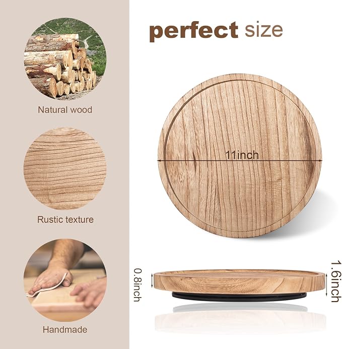 Wood Lazy Susan Turntable Kitchen Decor Round Table Tray, 11" Brown | Waterpoof, Easy clean, Non-slip, Rotating Wooden Decorative Pantry Table Tray for Seasoning, spice, snack