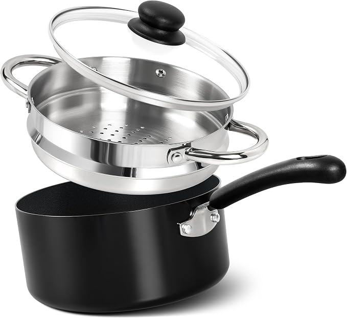 MICHELANGELO Nonstick Saucepan with Lid, Ceramic Sauce Pan Sets, Easy to Clean Sauce Pans, Multi-Purpose Cooking Pots, 3QT, Silver