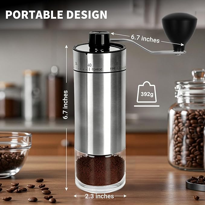 CEVING Mini Manual Coffee Grinder With 40 Adjustable Settings, Black | Portable Hand Coffee Bean Mill with Ceramic Conical Burrs, 30g Capacity, Ideal for Travel, Camping, French Press, Pour Over