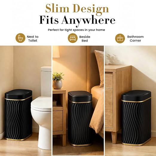 Ogikey Bathroom Small Trash Can with Automatic Touchless Lid, 2.6 Gallon Smart Garbage Can Narrow Waterproof Trash Bin for Bedroom, Office, Living Room