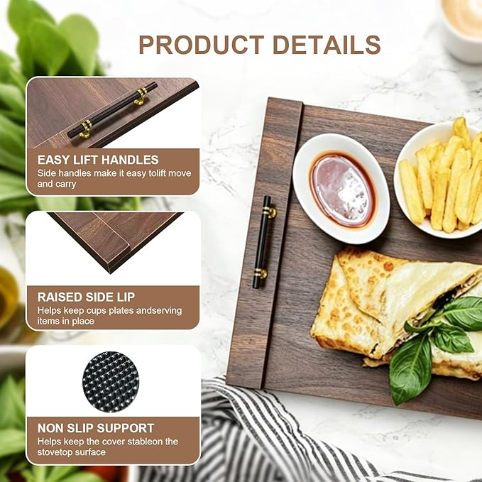 Noodle Board Stove Cover w/Handles, for Gas & Electric Stoves | Expands counter space, multi-use sink cover & tray, farmhouse decor, anti-crack build, for home kitchens & RVs