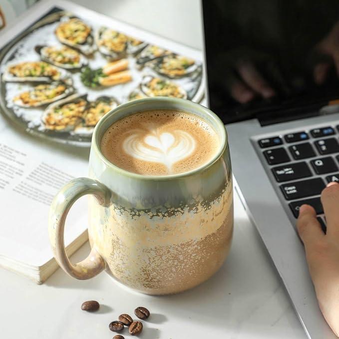 HASENSE Ceramic Coffee Mugs Set of 4, 16 oz Large Reactive Glaze Mugs | Everyday Capacity, 4 Unique Reactive Glazes, Durable Ceramic, Idea Gift Mug Set