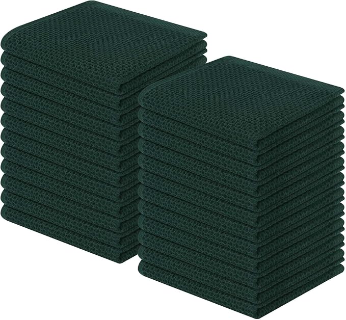 Homaxy 100% Cotton Waffle Weave Kitchen Dish Cloths 24-Pack, Blackish Green | 12 x 12 Inches, Ultra Soft Absorbent Dish Towels, Quick Drying Dish Rags with Hanging Loop