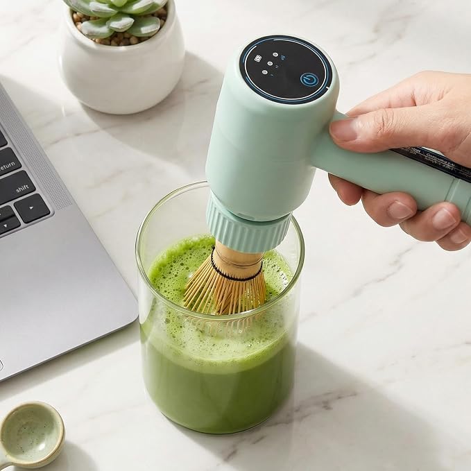 Clay&Fire Matcha Whisk, Portable Electric Powered Whisk for Matcha Powder | Versatile Matcha Shaker for Cooking Tasks, Making Cakes,Whipping Cream (Sage green)