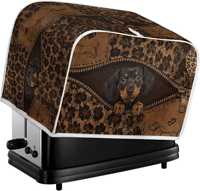 Dachshund Print Toaster 4 Slice Cover Dust-proof & Anti Fingerprint Bread Maker Machine Covers Leopard Print Small Kitchen Appliance Covers