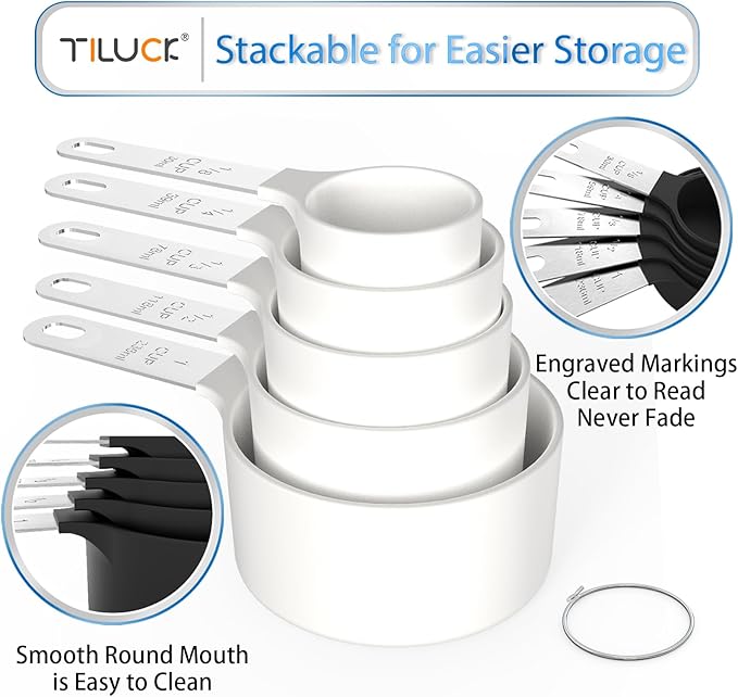 Measuring Cups & Spoons Set, Stackable Cups and Spoons | Nesting Measure Cups with Stainless Steel Handle, Kitchen Gadgets for Cooking & Baking (white)