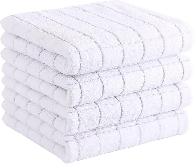 Homaxy 100% Cotton Terry Kitchen Towels, 4 Pack, White | Ultra Soft and Absorbent Dish Towels for Kitchen, Suitable for Drying and Washing Dishes