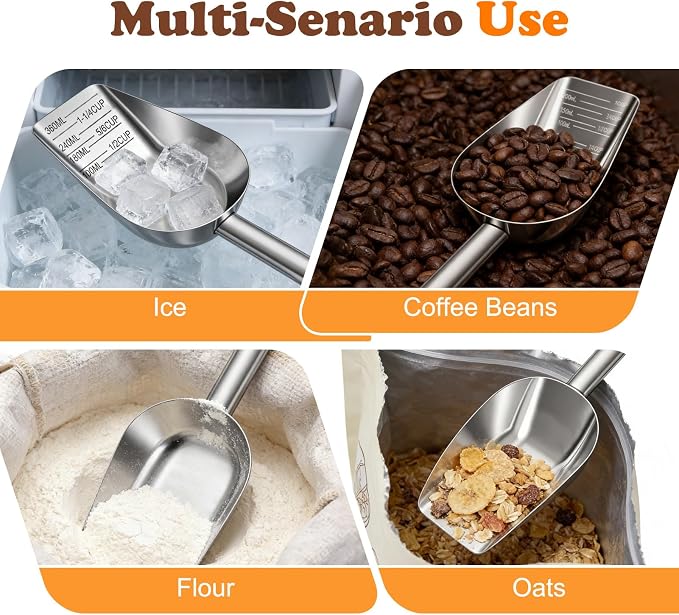 Dog Food Scoop Stainless Steel with Long Handle, Precise Measuring Cups | 1.5, 1 1/4, 1, 3/4, 1/2 Cup, Pet Scoop for Cats, Rabbits, Animals, Metal Spoon for Dog Food Storage (1.5CUP)
