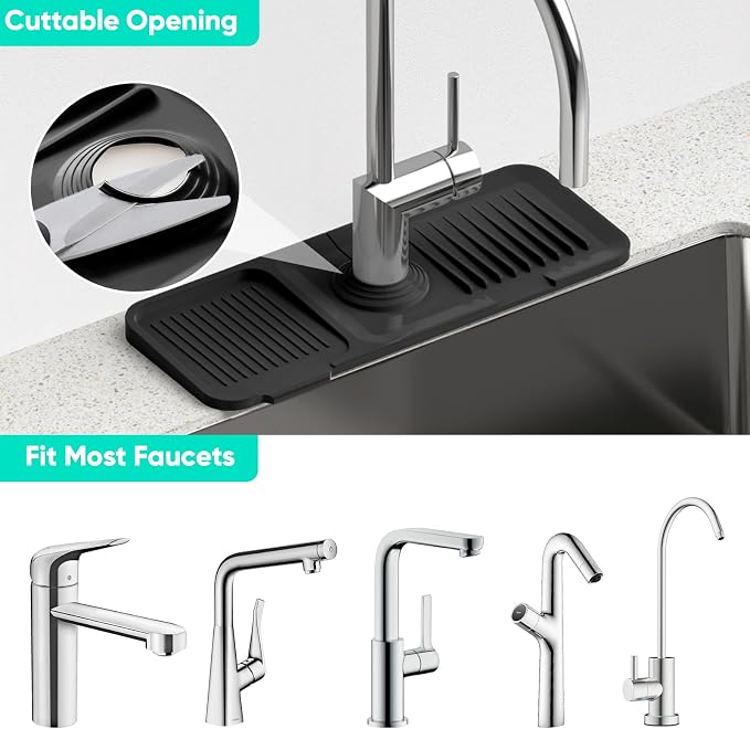 14.6'' Faucet Mat for Kitchen Sink [5°Slope Fast Self-draining] Kitchen Sink Splash Guard Silicone Kitchen Sink Faucet Mat Splash Guard for Kitchen Sink Area Tidy Splash Faucet Guard Draining Mat