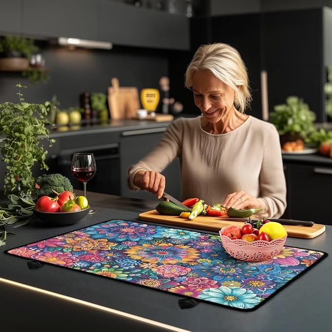 Boho Mandala Lotus Hippie Flower Print Electric Stove Top Cover Thick Induction Cooktop Protector with Lanyards Anti-Slip Coffee Machine Mat for Glass Top Stove, 29.18 x 20.96 inch