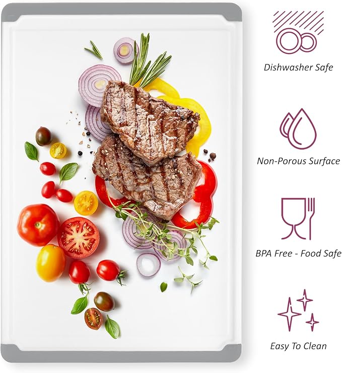 Extra Large Plastic Cutting Board for Kitchen - Gray 18 Inch Dishwasher Safe Chopping Board, Reversible Cutting Board with Juice Groove + Non Slip Feet for Meat, Fruit, Vegetables by Belwares