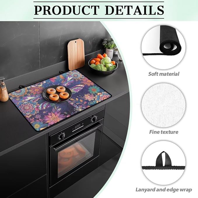 Boho Mandala Dragonfly Print Stove Top Covers for Electric Stove Stain Resistant Cooktop Cover 29.18 x 20.96 inch Stovetop Protector Pad Coffee Machine Mat for Flat RV Range