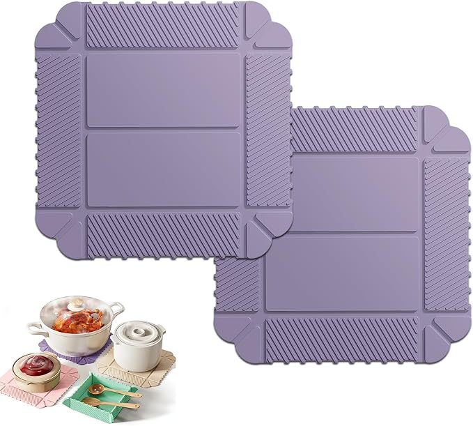 Magnetic Silicone Trivet Mat - Heat Resistant Hot Pad for Hot Dishes, Pots & Pans, Non-Slip Table & Countertop Protector (2, Purple)