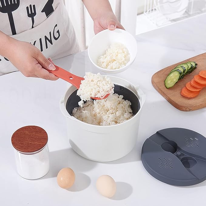 Microwave Rice Cooker Steamer, Microwave Pasta Cooker with Strainer, 2 L Microwave Cookware Set for Rice, Pasta, Vegetables, Quinoa, Oatmeal, Ramen Non stick (orange)