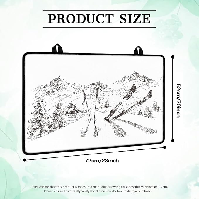 Winter Mountains Panorama Stove Top Covers for Electric Stove, White Sketch Glass Stovetop Cover with Lanyard Snowy Cottage Ski Pattern Countertop Protector Mat for Kitchen 28 x 20 Inch
