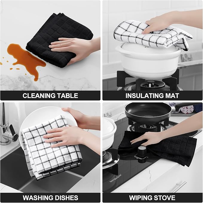 Homaxy Large Premium Cotton Kitchen Towels 16"x 28", 6 Pack, Black | Natural Ring Spun 390 GSM Dish Towels, Super Absorbent Terry Kitchen Hand Towels, Soft Tea Towels with Hanging Loop