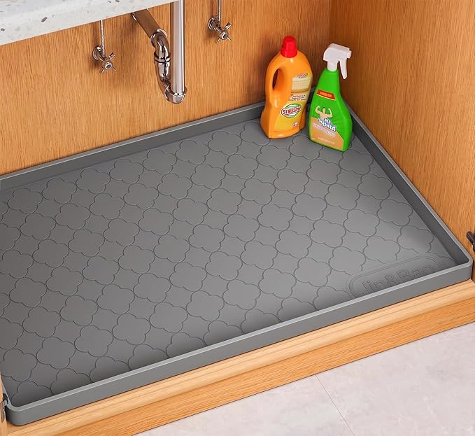 Jin&Bao Under Sink Mat 34" x 19" Waterproof Silicone Cabinet Kitchen Liner | Silicone under kitchen sink mat,cabinet protector,bathroom shelf liner,raised edge,anti-slip,easy to clean & dishwasher safe