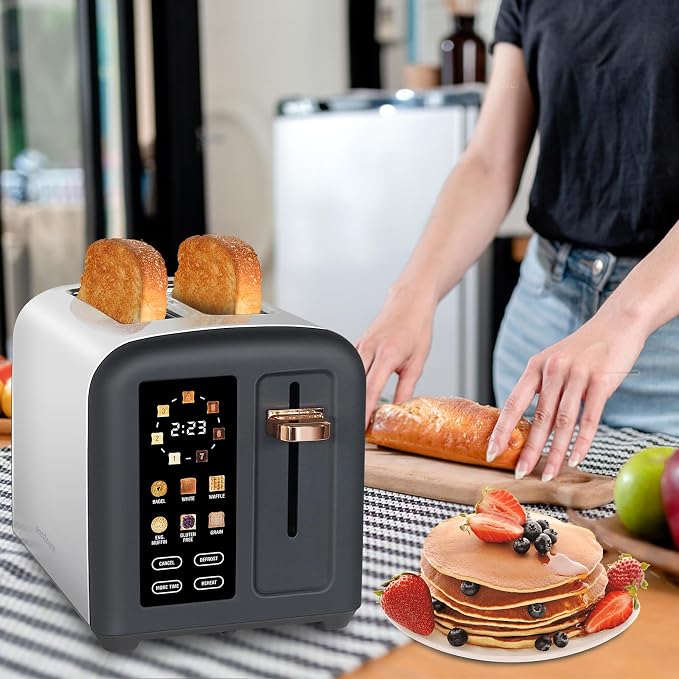 SEEDEEM 2 Slice Stainless Steel Toaster, Touch LCD, 7 Shade, 1350W | 6 Bread Type, 7 Shade Setting, 1.5''Wide Slots, Removable Crumb Tray