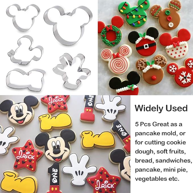 Cookie Cutters for Kids - Sandwich Cartoon of Mickey Mouse Cookie Cutter Shaped Biscuit Mould for DIY Cake Craft Bakeware Decoration Stainless Steel Cutter Set 5 pcs