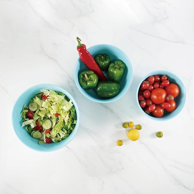 TP Melamine Mixing Bowl Set with Lids, Salad Bowl Set of 3, Glossy Teal | Nesting Design,Break-resistant,Pasta & Salad Prep, Baking Prep, Space-saving Storage, Freezer Safe, Dishwasher Safe