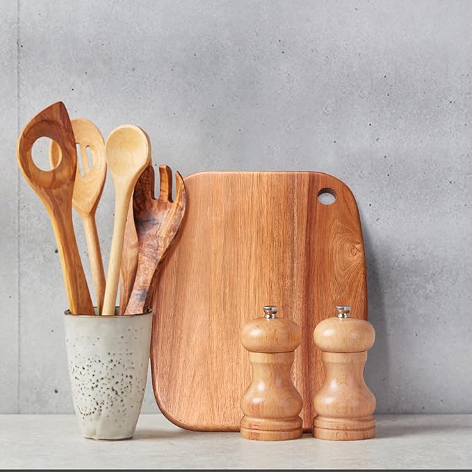 Small Acacia Wood Cutting Boards for Kitchen with Hanging | Mini Wooden Cutting Board for Vegetables, Fruit, Bread, Meat - BPA Free, 9" x 6.5"