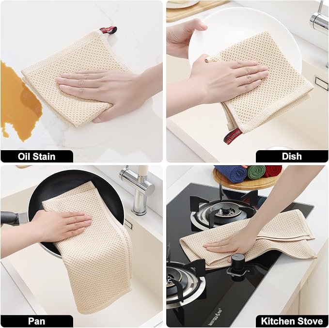 Homaxy 10 Pack 100% Cotton Kitchen Towels and Dishcloths Set, Beige | 12 x 12 Inches and 13 x 28 Inches Kitchen Towels Set, Ultra Soft Absorbent Dish Cloths for Washing Dishes
