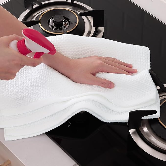 Homaxy 100% Cotton Oversized Waffle Weave Kitchen Towels 8-Pack, White | 20 x 28 Inches, Ultra Soft Absorbent Dish Towels, Quick Drying Large Cleaning Towels