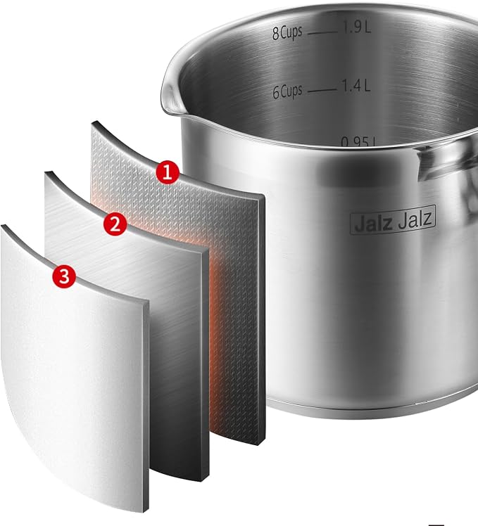 JALZ JALZ 2 Qt Stainless Steel Saucepan with Glass Lid for Induction, Boiling Egg