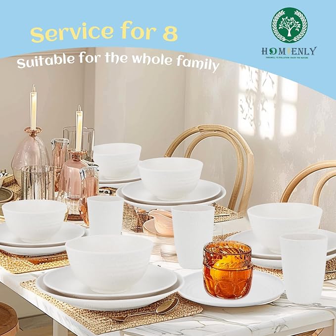 Wheat Straw Dinnerware Set,40-Piece Dish Set for 8, Dinner Plates, Dessert Plate, Cereal Bowls, Cups, Appetizer Plates,Reusable Dinner Plates Kids Plates and Bowls Sets, White