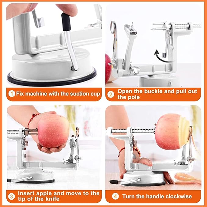 Apple Peeler Corer, 5 In 1 Apple Peeler Slicer Corer with Stainless Steel Blades and Powerful Suction Base for Apples and Potatoes(white)