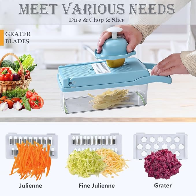 Vegetable Chopper Mandoline Slicer Home Kitchen Appliance Essential Gadget | Pro-Series Veggie Cutter with Container for Food Onion Fruit Salad Potato Christmas Gift House Cooking Supply Tool Item