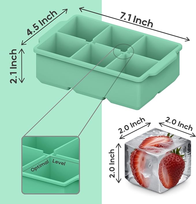 KitchFort® Large Silicone Ice Cube Tray (3-Pack) - 2" Big Ice Mold with Lid | Easy Release, Cocktail, Whiskey Ice Cubes Mold - Food Grade - Ice Cube Trays for Freezer - Stackable Silicone Ice Tray