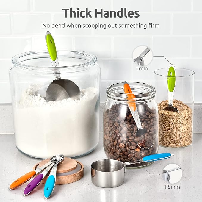 Measuring Cups : U-Taste 18/8 Stainless Steel Measuring Cups and Spoons Set of 10 Piece, Upgraded Thickness Handle (Multicolors) | Upgraded Thickened Handle, Reinforced Welded Joints, Nested Stackable Design, Metal Measure Set for Kitchen Baking Cooking