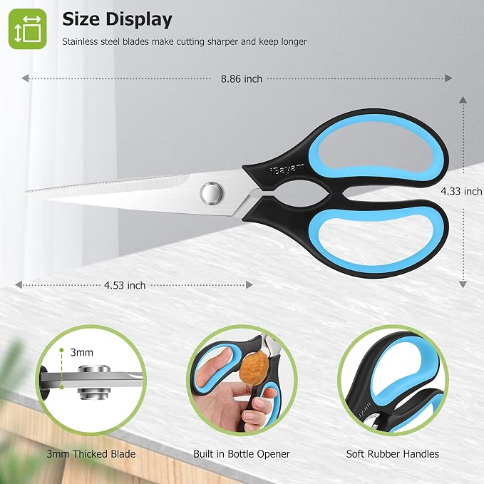Kitchen Scissors, iBayam 2-Pack 8.7" Kitchen Shears Heavy Duty All Purpose | Stainless Steel, Comfort-Grip Handles, Dishwasher Safe Sharp Scissors Food Cooking Chicken, Poultry, Fish, Meat, Herbs