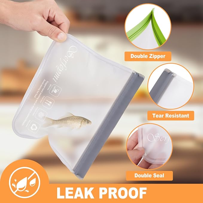 Serfeymi 10 Pack Reusable Freezer Snack Bags Dishwasher Safe, Extra Thick Reusable Plastic Bags BPA Free, Leak Proof Reusable Food Storage Bags for Home Organization, Marinate Meat, Cereal Travel