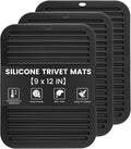 TOPULORS 3 PCS Silicone Trivets for Hot Pots and Pans 9"x12" Heat Resistant Mat Hot Pads for Kitchen Quartz Countertops - Dish Drying Mat Non-Slip Potholders Pot Holders Trivets for Hot Dishes - Black