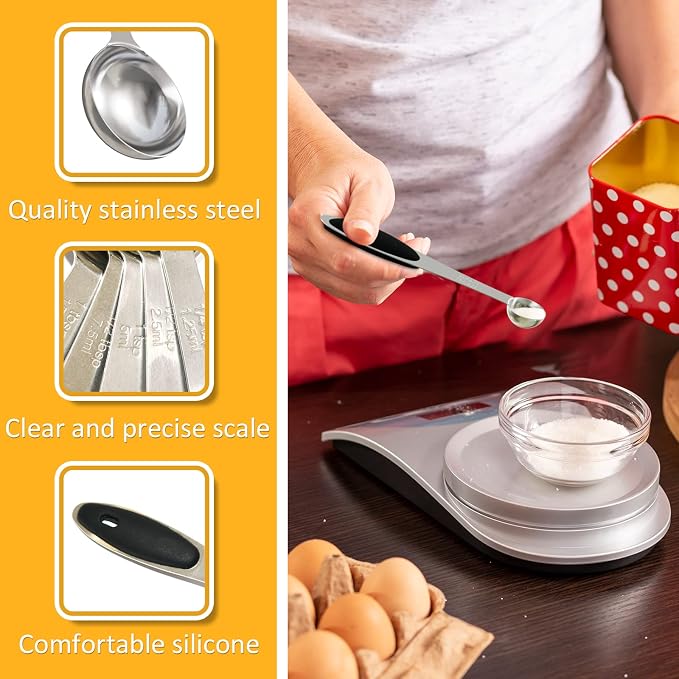 2PCS 1/4Tsp(1.25ml) Measuring Spoon, Stainless Steel Measure Scoop | Accurate, BPA-Free, Dishwasher Safe, Silicone Grip, Engraved Marking, Kitchen Essential