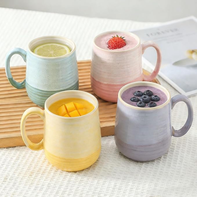 HASENSE Porcelain Coffee Mugs Set of 6, 15oz Large Ceramic Cups with Handle, Microwave & Dishwasher Safe for Latte Tea Cappuccino Gift for Women Men,Colorful