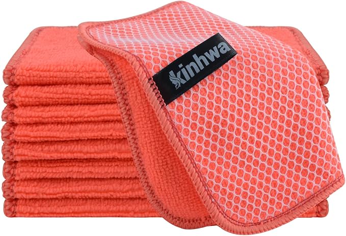 Dish Cloths for Washing Dishes with Scrub Side, Microfiber Dish Rags | Dual-sided microfiber dish cloths with scrubber for stuck-on food, quick dry kitchen washcloths 9 Pack, 7" x 7 Inch Red
