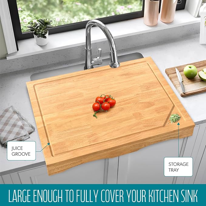 Extra Large Solid Wooden Cutting Board and Stovetop Cover, 3 in 1 Stove Top Cover Chopping Board with Detachable Legs and Juice Groove, Sink Cover Board
