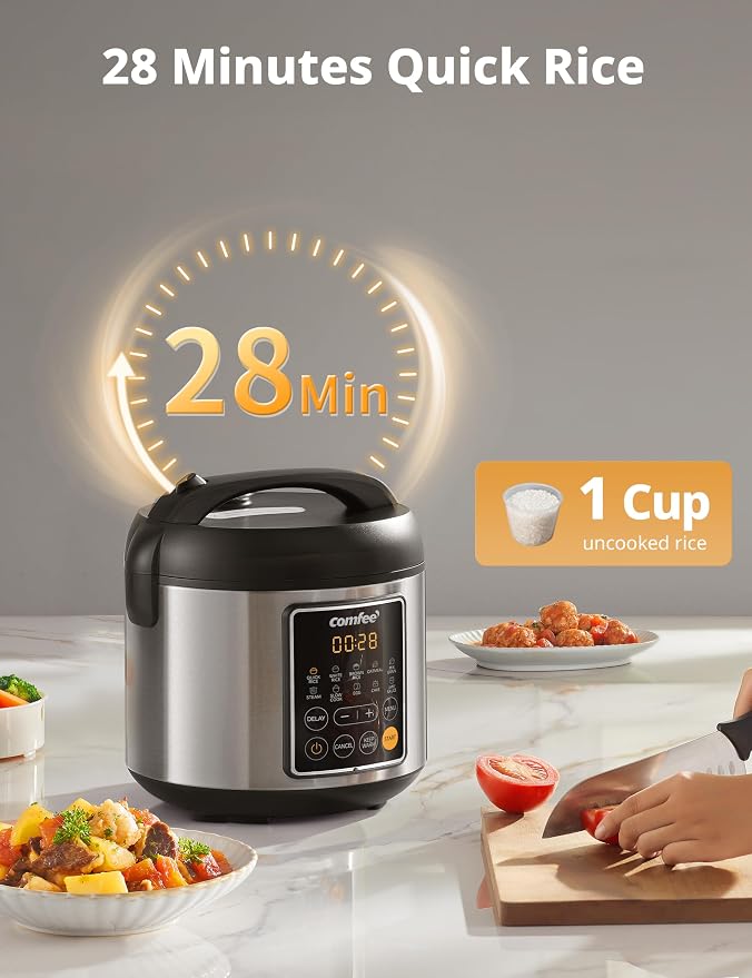 COMFEE' Small Rice Cooker with 10-Preset Options, 4-Cups Uncooked Rice
