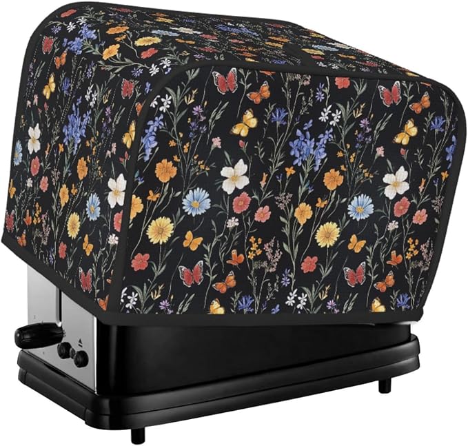 2 Slice Toaster Cover Vintage Botanical Flower Wildflower Dust Proof Washable Kitchen Appliance Cover with Pocket, Oxford Fabric Countertop Toaster Protector for Standard Toasters Small Appliances