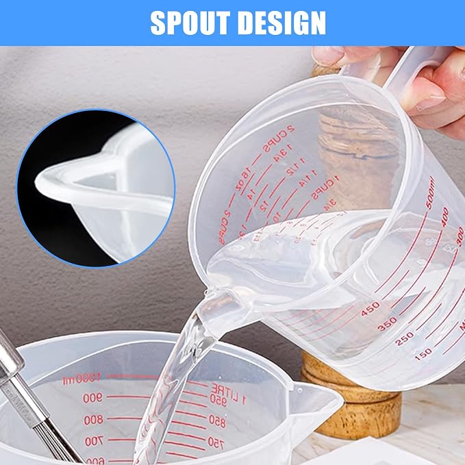 DTDNZKN 2 Pack Measuring Cup Set, 250ml (1-Cup) and 500ml (2-Cup) | Plastic Liquid Measuring Cups- Baking, Cooking, Mixing & Measuring Cups, Essential Kitchen Tools